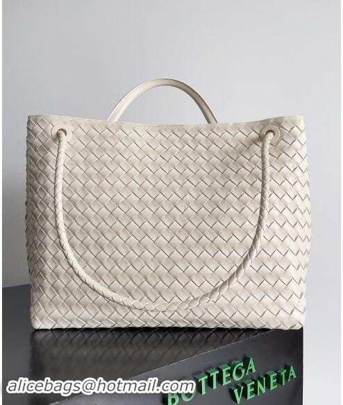 Pretty Style Bottega Veneta Large Andiamo Top Handle Bag in Intrecciato Leather 743575 Cream White 2024