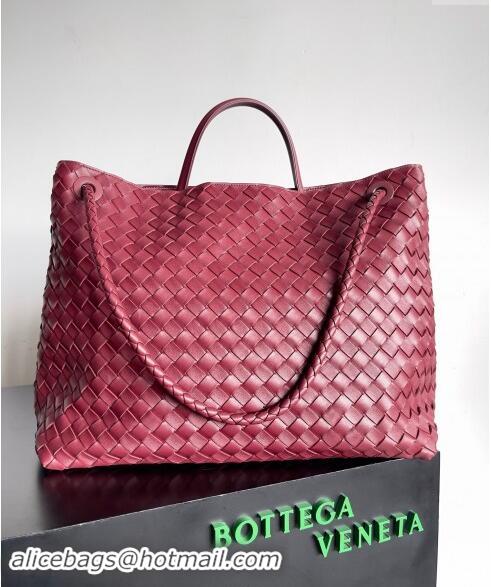 Super Quality Bottega Veneta Large Andiamo Top Handle Bag in Intrecciato Leather 743575 Burgundy 2024