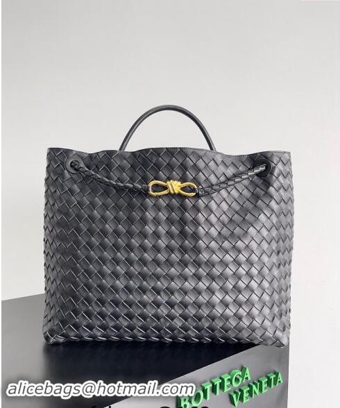 Top Grade Bottega Veneta Large Andiamo Top Handle Bag in Intrecciato Leather 743575 Black/Gold 2024