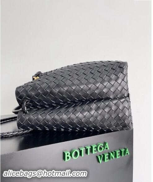 Top Grade Bottega Veneta Large Andiamo Top Handle Bag in Intrecciato Leather 743575 Black/Gold 2024