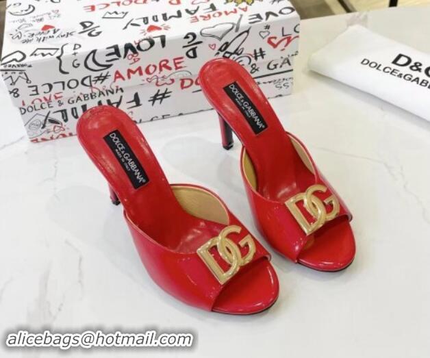 Sumptuous Dolce & Gabbana DG Patent Calfskin Heel Slide Sandals Red 506080