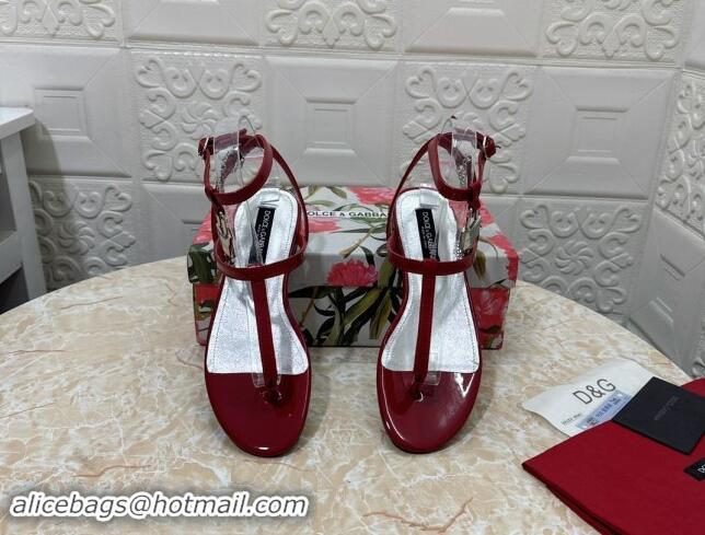 Perfect Dolce & Gabbana DG Karung Flat Thong Sandals with Chain Lock in Patent Leather Red 506082