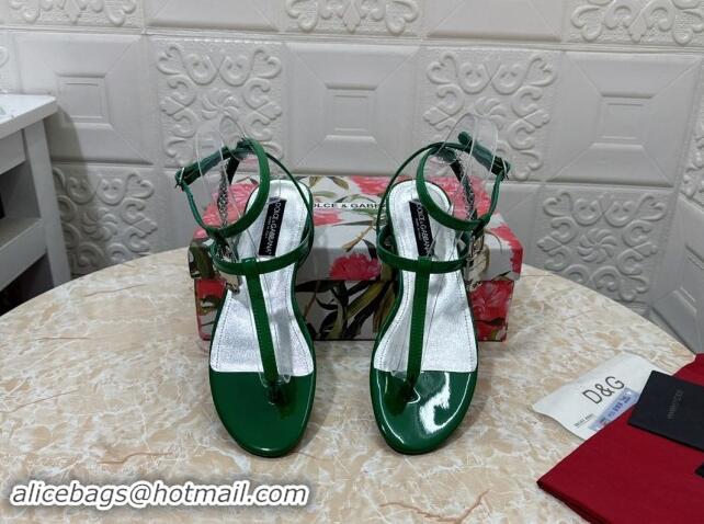 Classic Hot Dolce & Gabbana DG Karung Flat Thong Sandals with Chain Lock in Patent Leather Green 506083