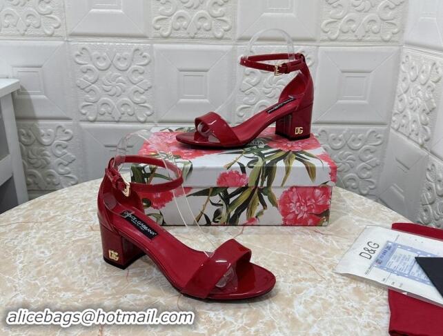 Grade Quality Dolce & Gabbana DG Patent Leather Heel Sandals 6cm Red 506087