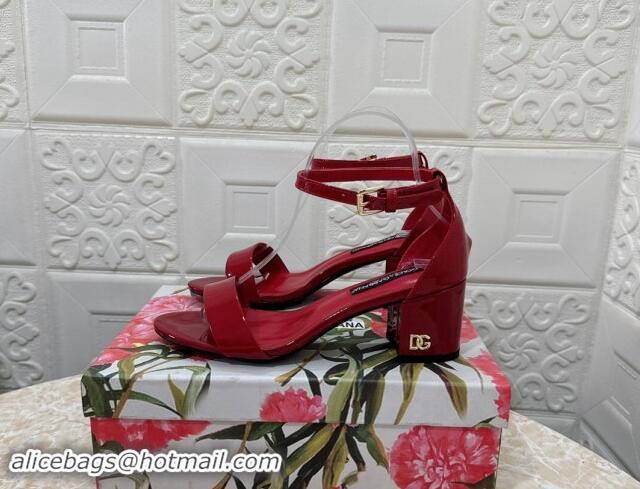 Grade Quality Dolce & Gabbana DG Patent Leather Heel Sandals 6cm Red 506087