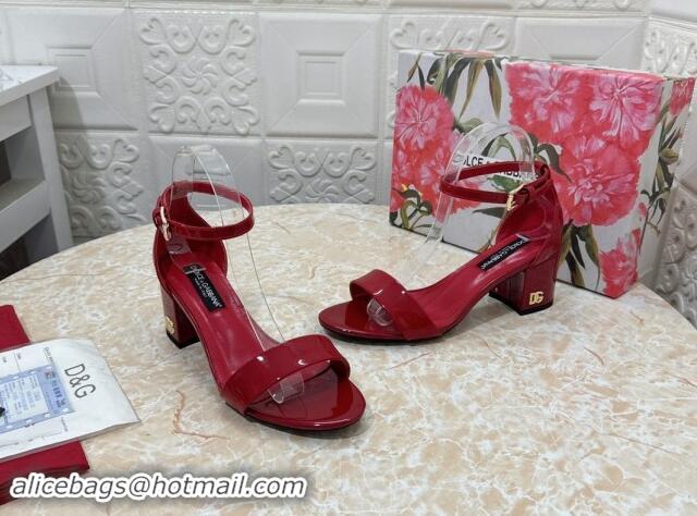 Grade Quality Dolce & Gabbana DG Patent Leather Heel Sandals 6cm Red 506087