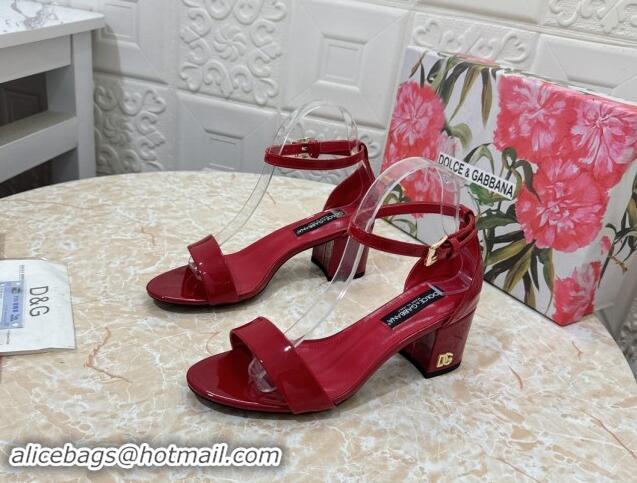 Grade Quality Dolce & Gabbana DG Patent Leather Heel Sandals 6cm Red 506087