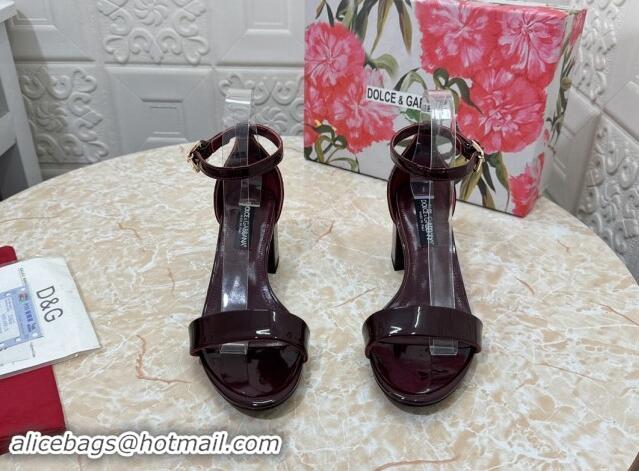 Crafted Dolce & Gabbana DG Patent Leather Heel Sandals 6cm Dark Burgundy 506088