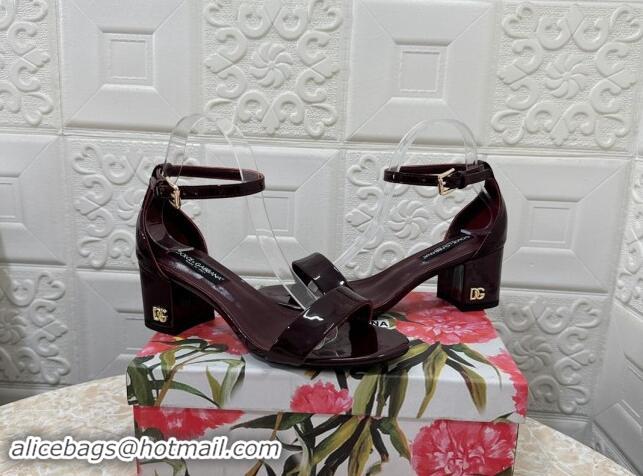 Crafted Dolce & Gabbana DG Patent Leather Heel Sandals 6cm Dark Burgundy 506088