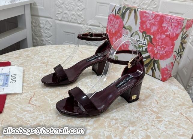 Crafted Dolce & Gabbana DG Patent Leather Heel Sandals 6cm Dark Burgundy 506088