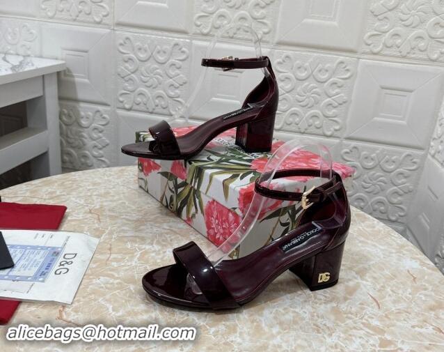 Crafted Dolce & Gabbana DG Patent Leather Heel Sandals 6cm Dark Burgundy 506088