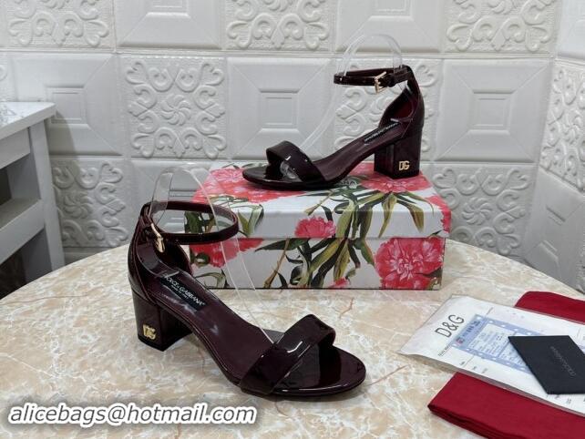 Crafted Dolce & Gabbana DG Patent Leather Heel Sandals 6cm Dark Burgundy 506088