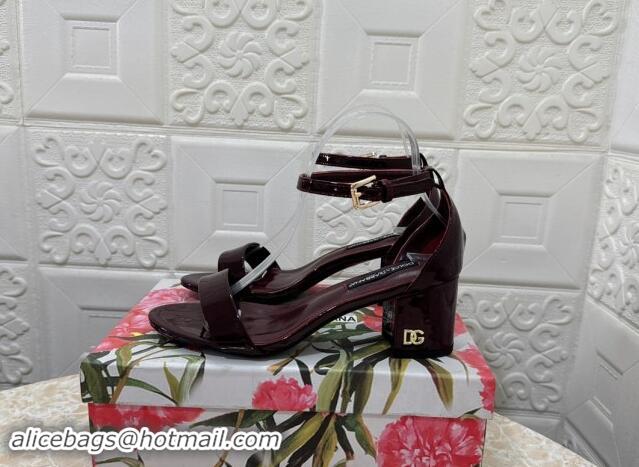 Crafted Dolce & Gabbana DG Patent Leather Heel Sandals 6cm Dark Burgundy 506088