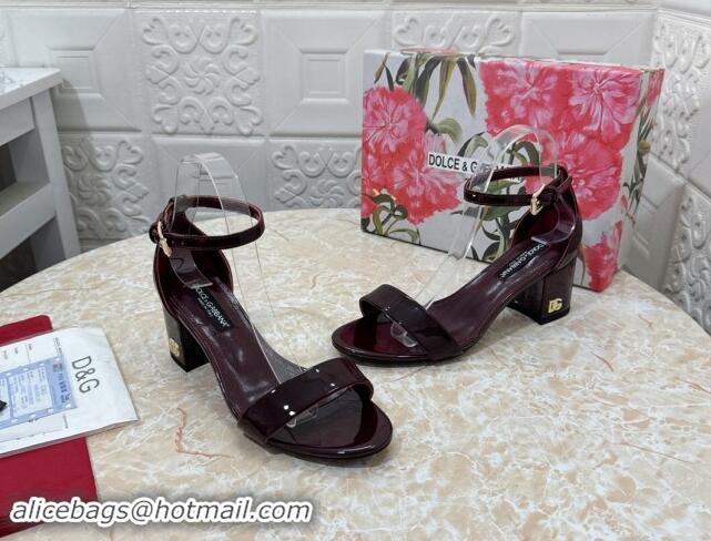 Crafted Dolce & Gabbana DG Patent Leather Heel Sandals 6cm Dark Burgundy 506088