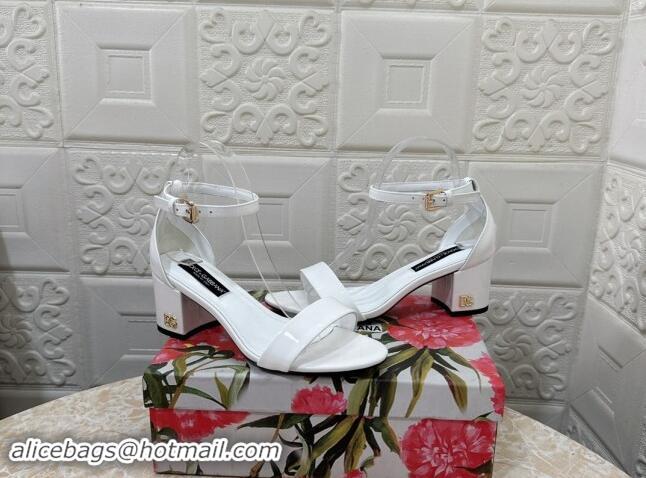 Top Design Dolce & Gabbana DG Patent Leather Heel Sandals 6cm White 506089