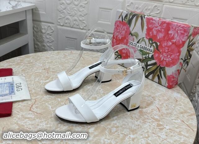 Top Design Dolce & Gabbana DG Patent Leather Heel Sandals 6cm White 506089