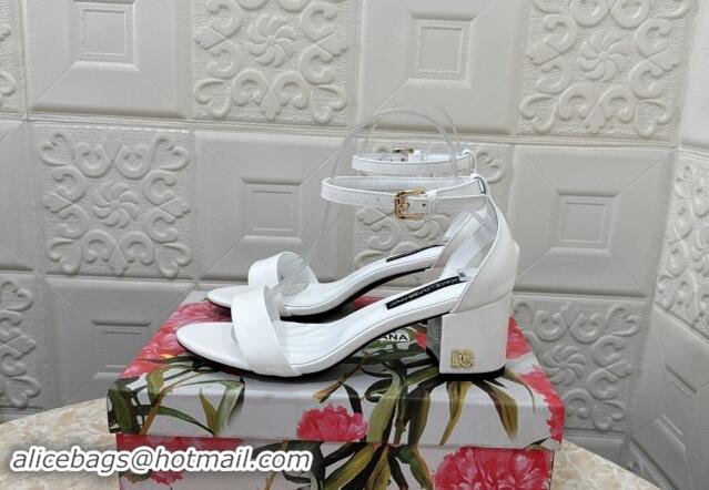 Top Design Dolce & Gabbana DG Patent Leather Heel Sandals 6cm White 506089