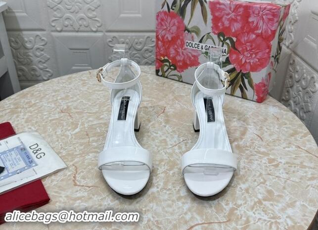 Top Design Dolce & Gabbana DG Patent Leather Heel Sandals 6cm White 506089