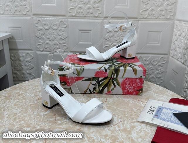 Top Design Dolce & Gabbana DG Patent Leather Heel Sandals 6cm White 506089