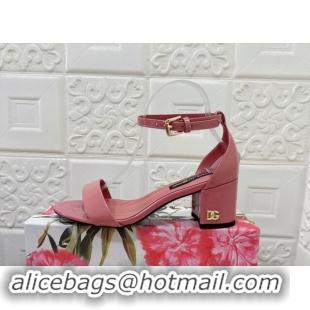 Good Looking Dolce & Gabbana DG Patent Leather Heel Sandals 6cm Pink 506090