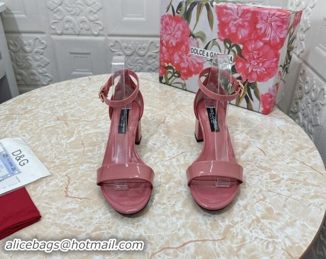 Good Looking Dolce & Gabbana DG Patent Leather Heel Sandals 6cm Pink 506090