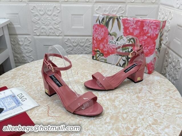 Good Looking Dolce & Gabbana DG Patent Leather Heel Sandals 6cm Pink 506090