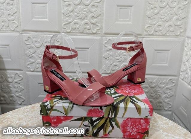 Good Looking Dolce & Gabbana DG Patent Leather Heel Sandals 6cm Pink 506090