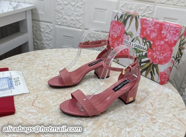 Good Looking Dolce & Gabbana DG Patent Leather Heel Sandals 6cm Pink 506090