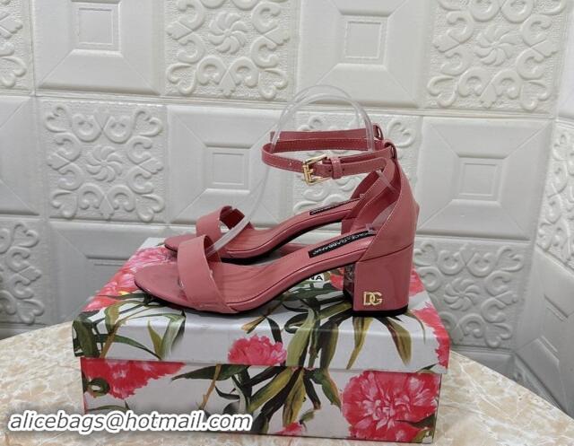 Good Looking Dolce & Gabbana DG Patent Leather Heel Sandals 6cm Pink 506090