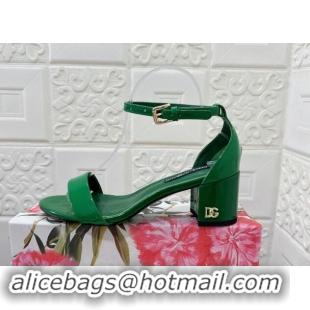 Top Grade Dolce & Gabbana DG Patent Leather Heel Sandals 6cm Green 506091