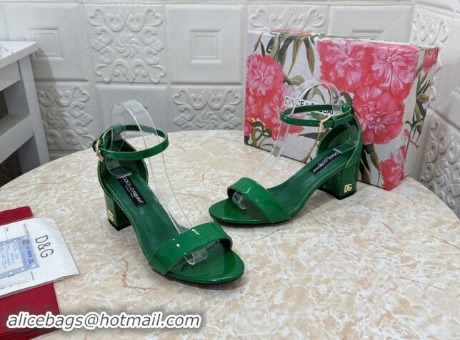 Top Grade Dolce & Gabbana DG Patent Leather Heel Sandals 6cm Green 506091