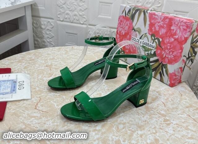 Top Grade Dolce & Gabbana DG Patent Leather Heel Sandals 6cm Green 506091