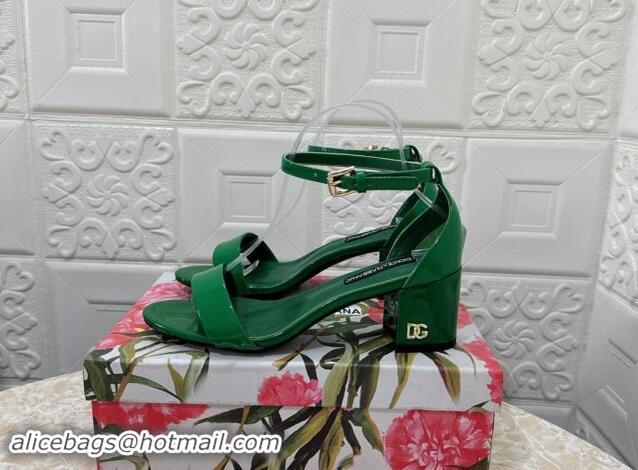 Top Grade Dolce & Gabbana DG Patent Leather Heel Sandals 6cm Green 506091