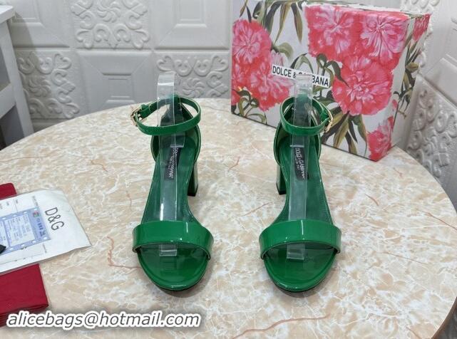 Top Grade Dolce & Gabbana DG Patent Leather Heel Sandals 6cm Green 506091