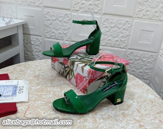 Top Grade Dolce & Gabbana DG Patent Leather Heel Sandals 6cm Green 506091