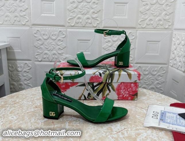 Top Grade Dolce & Gabbana DG Patent Leather Heel Sandals 6cm Green 506091