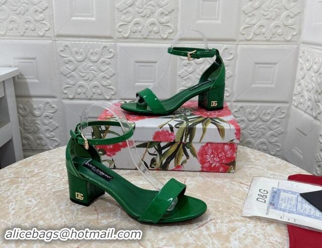 Top Grade Dolce & Gabbana DG Patent Leather Heel Sandals 6cm Green 506091