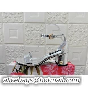 Good Product Dolce & Gabbana DG Patent Leather Heel Sandals 6cm Silver 506092