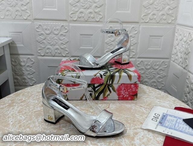 Good Product Dolce & Gabbana DG Patent Leather Heel Sandals 6cm Silver 506092