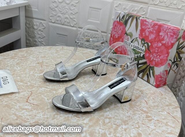 Good Product Dolce & Gabbana DG Patent Leather Heel Sandals 6cm Silver 506092