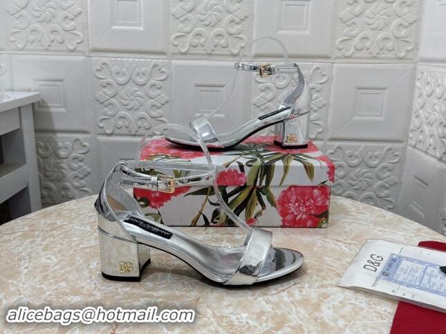 Good Product Dolce & Gabbana DG Patent Leather Heel Sandals 6cm Silver 506092