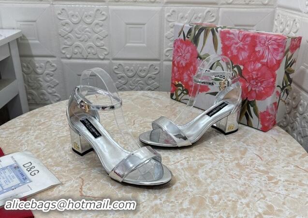 Good Product Dolce & Gabbana DG Patent Leather Heel Sandals 6cm Silver 506092