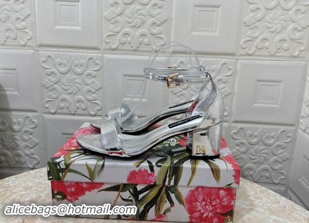 Good Product Dolce & Gabbana DG Patent Leather Heel Sandals 6cm Silver 506092