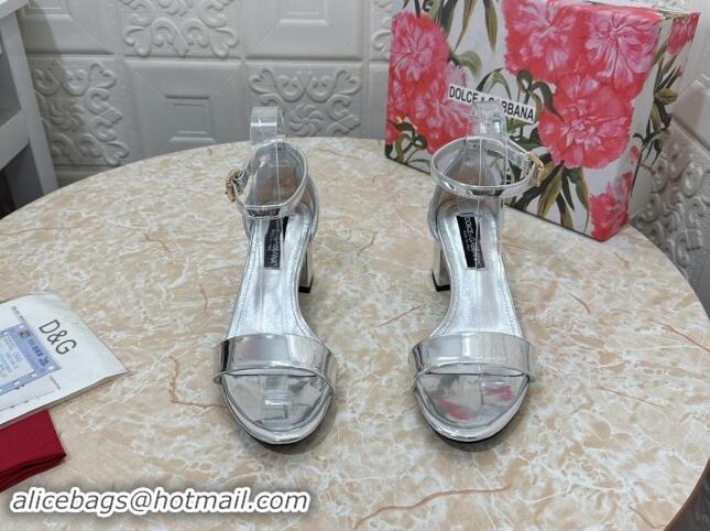 Good Product Dolce & Gabbana DG Patent Leather Heel Sandals 6cm Silver 506092