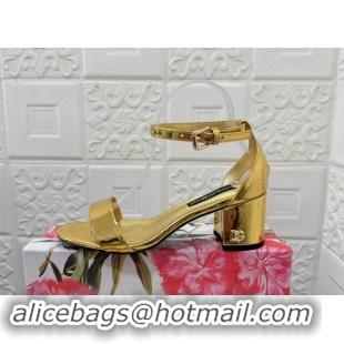 Popular Style Dolce & Gabbana DG Patent Leather Heel Sandals 6cm Gold 506093