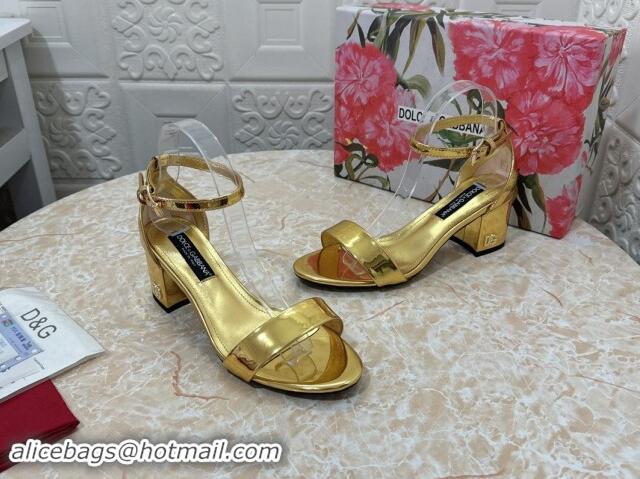 Popular Style Dolce & Gabbana DG Patent Leather Heel Sandals 6cm Gold 506093