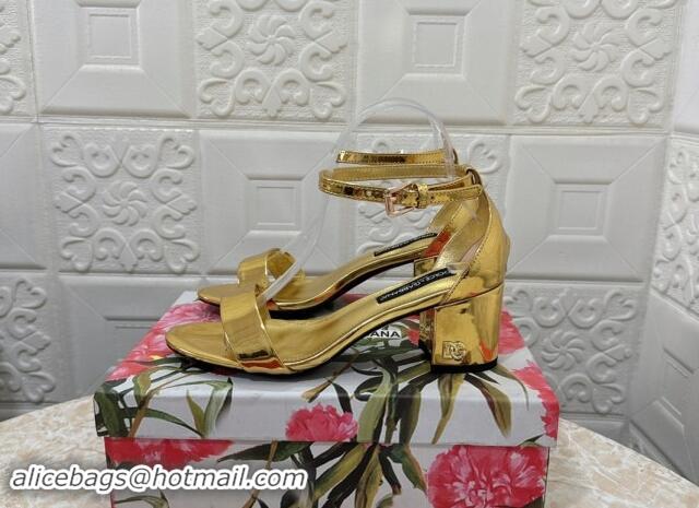 Popular Style Dolce & Gabbana DG Patent Leather Heel Sandals 6cm Gold 506093