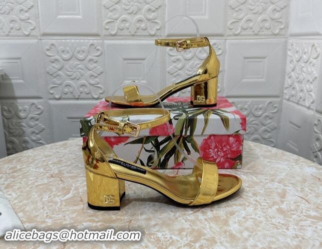 Popular Style Dolce & Gabbana DG Patent Leather Heel Sandals 6cm Gold 506093