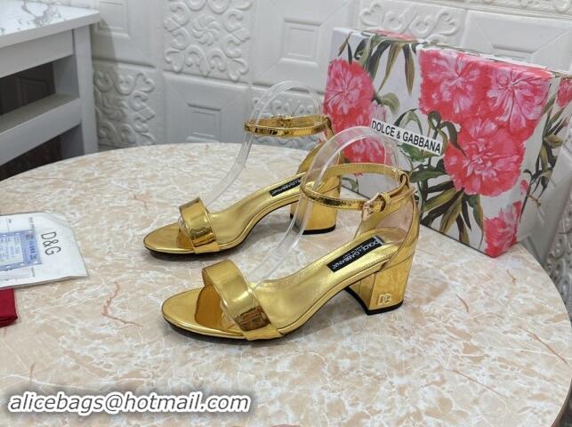 Popular Style Dolce & Gabbana DG Patent Leather Heel Sandals 6cm Gold 506093