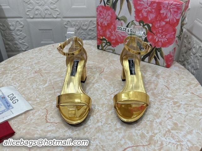 Popular Style Dolce & Gabbana DG Patent Leather Heel Sandals 6cm Gold 506093